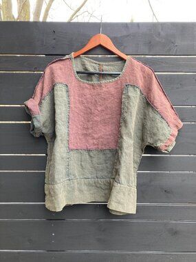 Solid Linen Summer Top, One Size (loose fit), Brown- Green